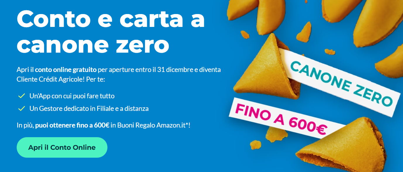 Crédit Agricole: 50€ aprendo il conto online a canone zero
