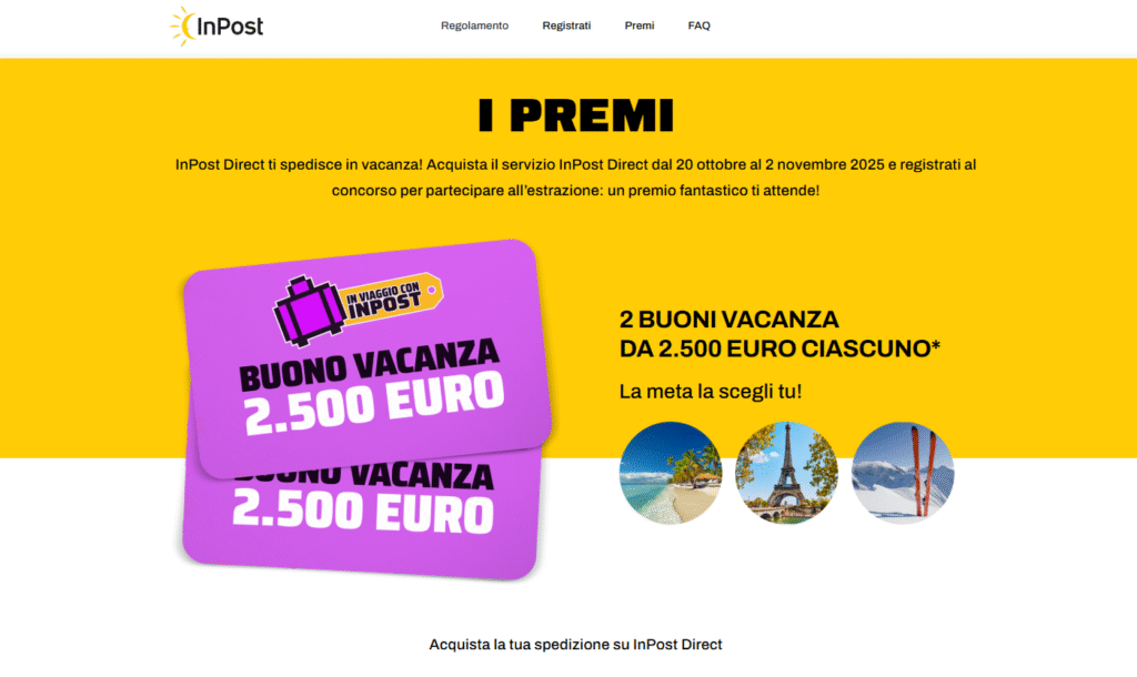 Concorso InPost Direct 2025: vinci voucher viaggio da 2.500€