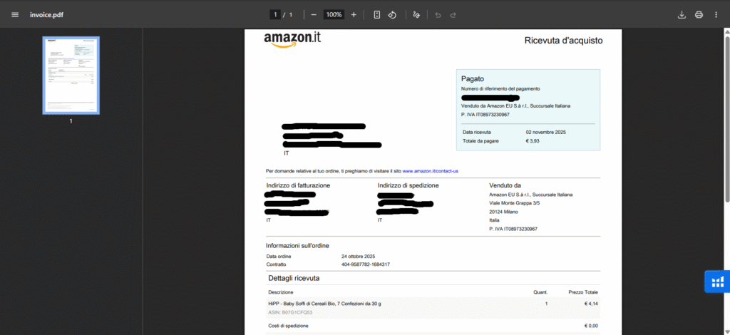 Numero contratto fattura Amazon elemento essenziale per cashback rimborso