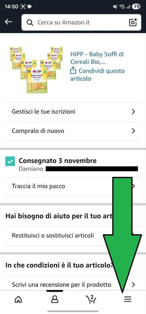 Scarica salva fattura PDF smartphone app Amazon cashback rimborso