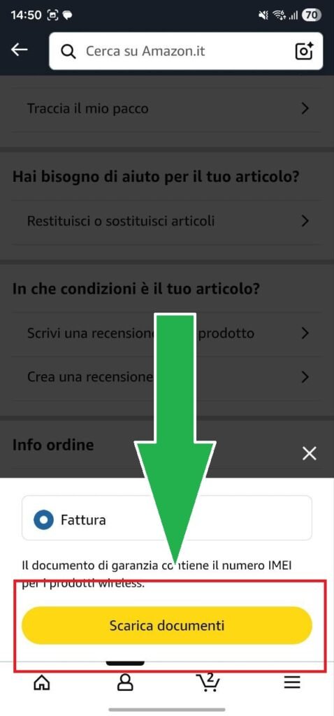 Numero fattura Amazon elemento critico cashback richiesta rimborso