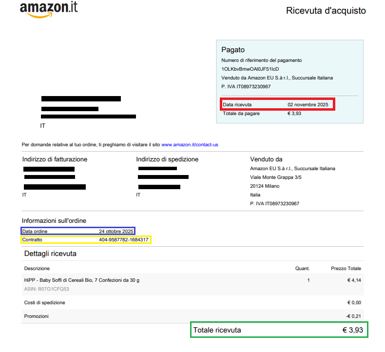 Fattura amazon come leggerla