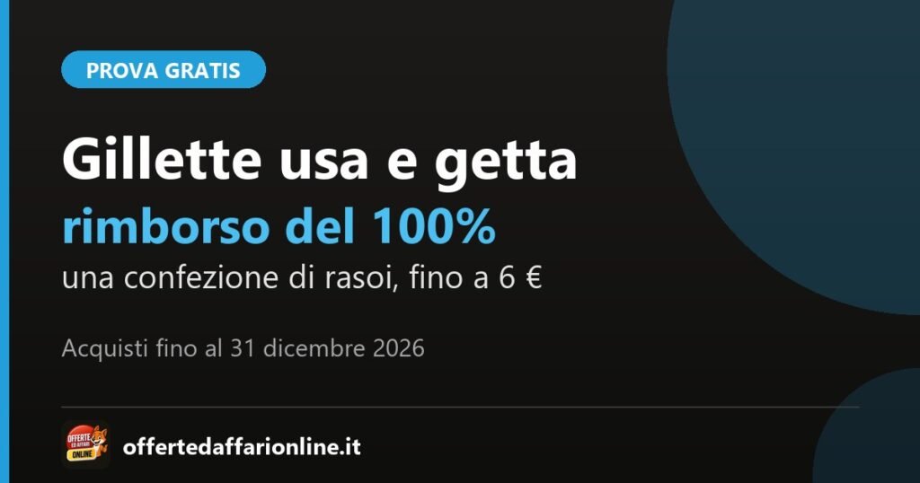 Gillette Rimborsa Usa e Getta 2026: una confezione di rasoi rimborsata al 100%, fino a 6 euro