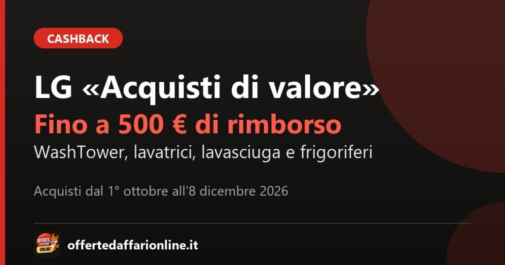 Cashback LG Con LG, acquisti di valore: fino a 500 euro su WashTower, lavasciuga e frigoriferi