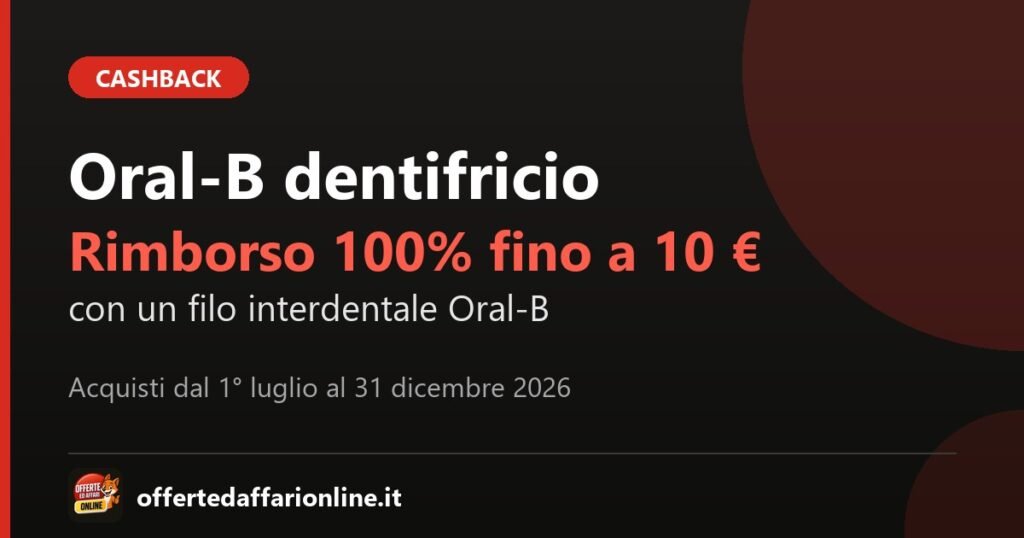Cashback Oral-B dentifricio 2026: rimborso del 100% fino a 10 euro
